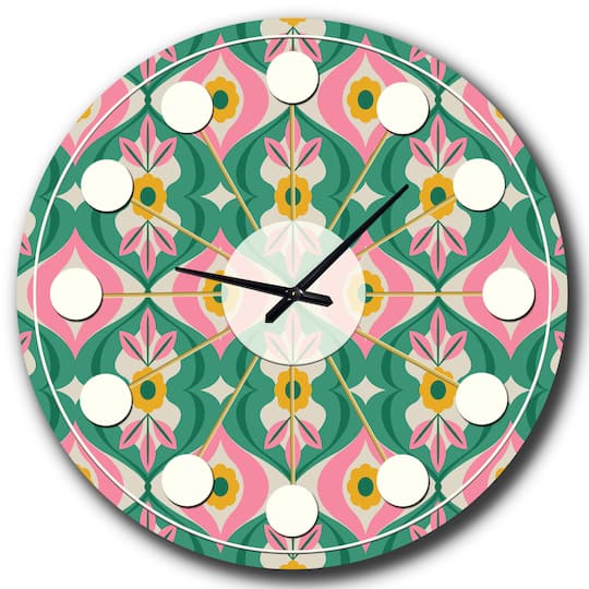 Designart 'Retro Pattern With Flowers And Leaves Mid-Century Modern Wall Clock